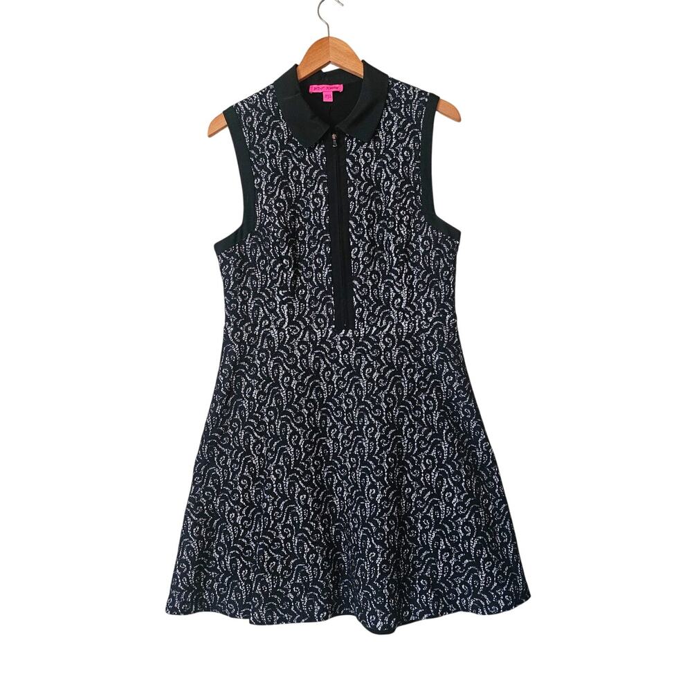 Betsy Johnson Black White Lace Fit and Flare Collared Sleeveless Dress‎ Size 14